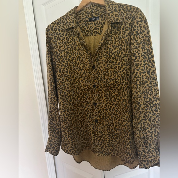 ZARA Premium Denim Collection Leopard Print Brown Shirt XL Button Down Lyocell - Picture 2 of 11